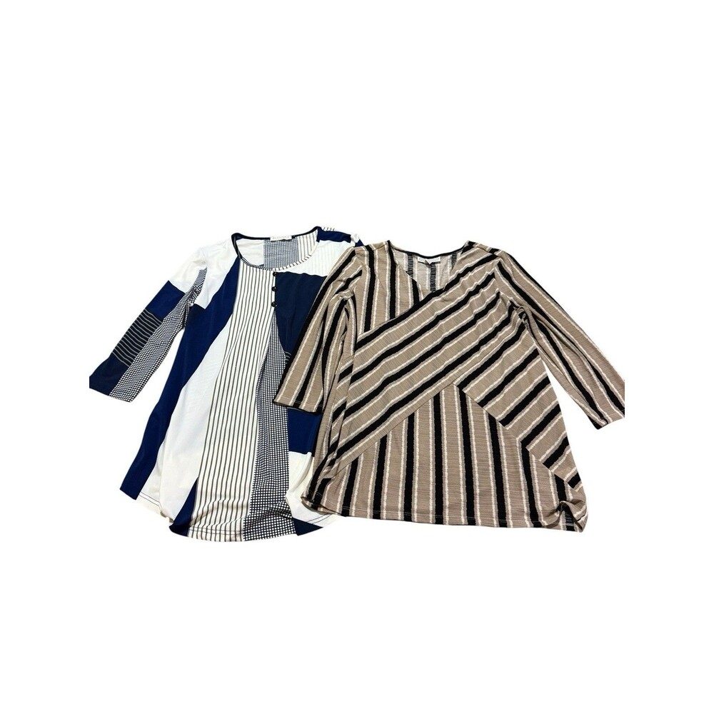 Women’s Size L Tunic Top Bundle Geometric Stripe 3/4 Sleeve 2 Pc